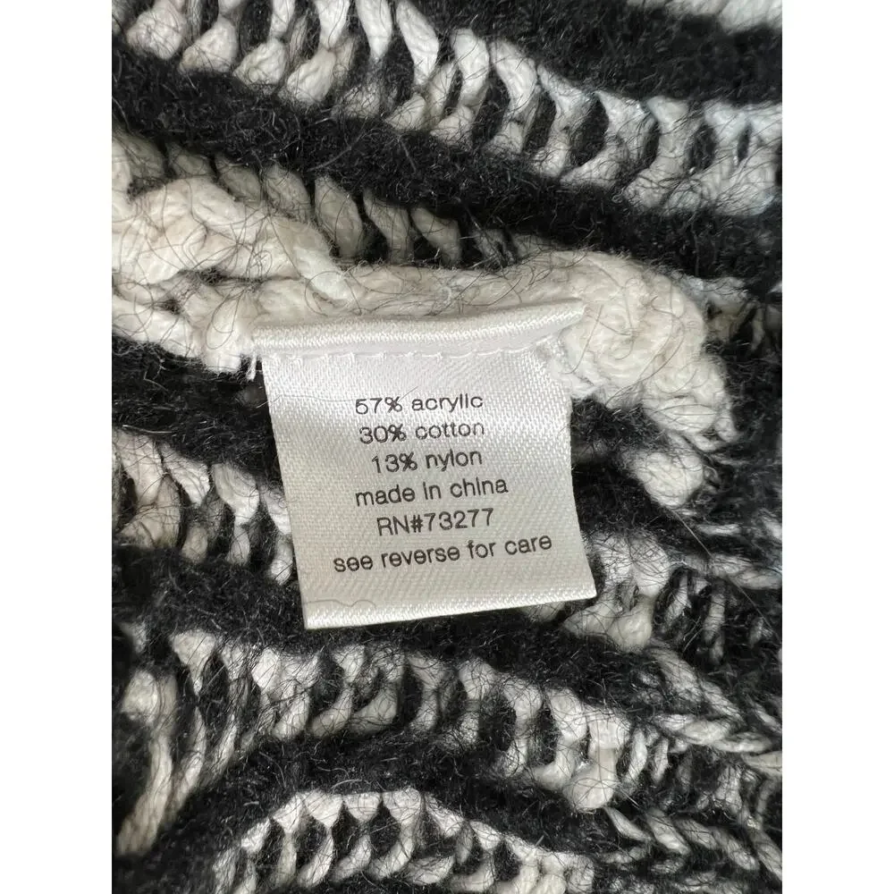 Elizabeth and James Black White Acrylic Knit Striped Pullover Sweater Medium M